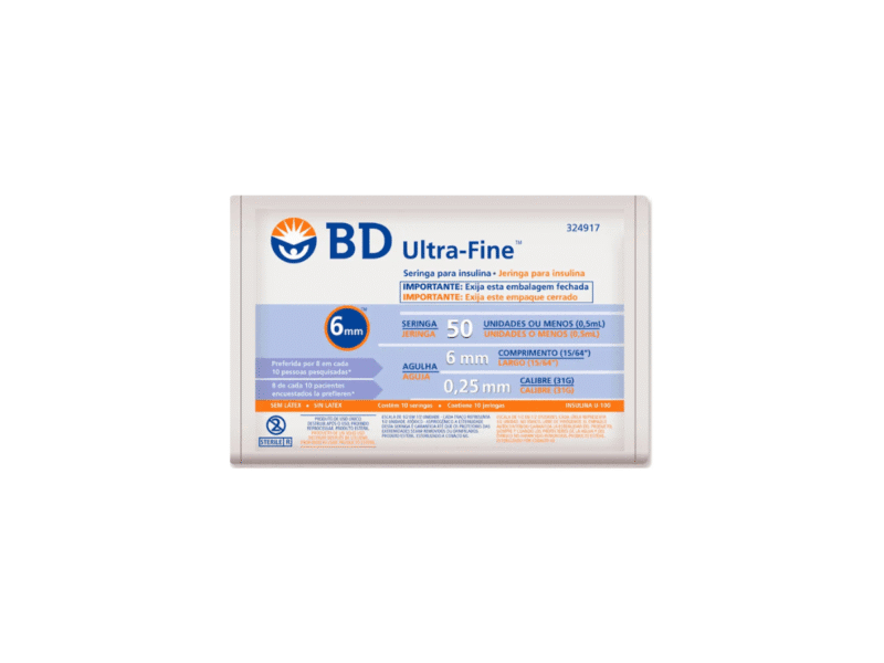 Pacote de Seringas BD Ultra-fine 6mm 50u