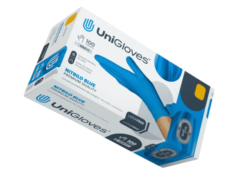 Luvas Unigloves sem pó Nitrilo Azul tam. XP/PP/P